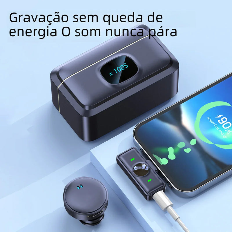 Microfone tipo lapela - sem fio - com chip 2.4G e estojo de carregamento - receptor de redução de ruído duplo para gravação de vídeo