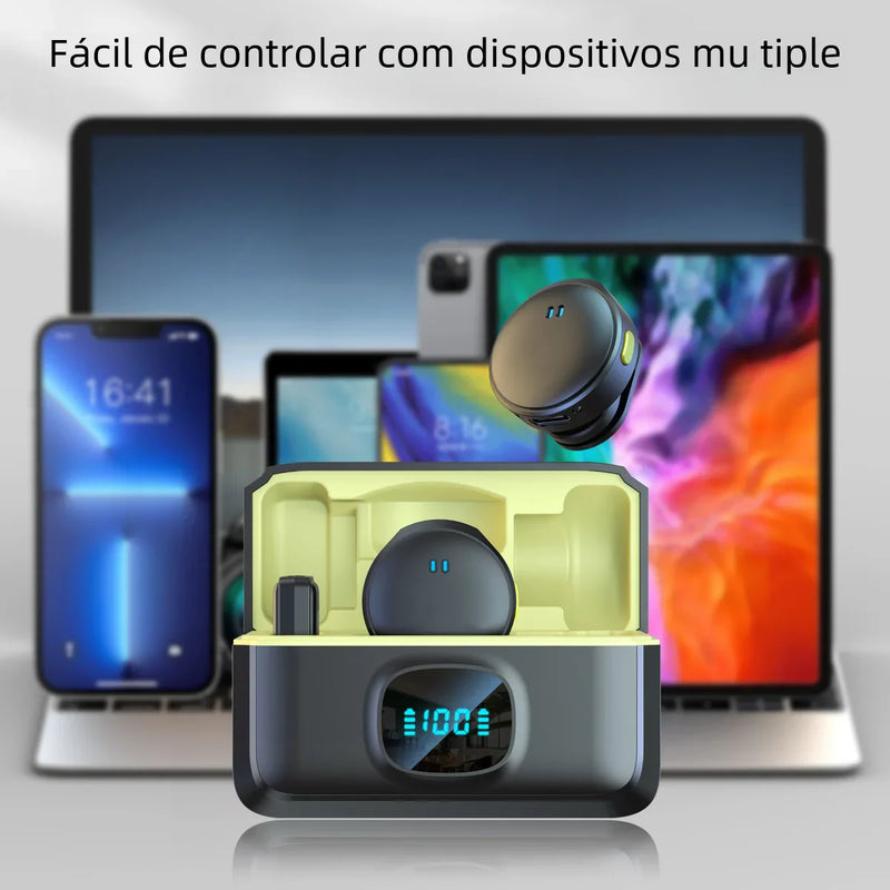 Microfone tipo lapela - sem fio - com chip 2.4G e estojo de carregamento - receptor de redução de ruído duplo para gravação de vídeo